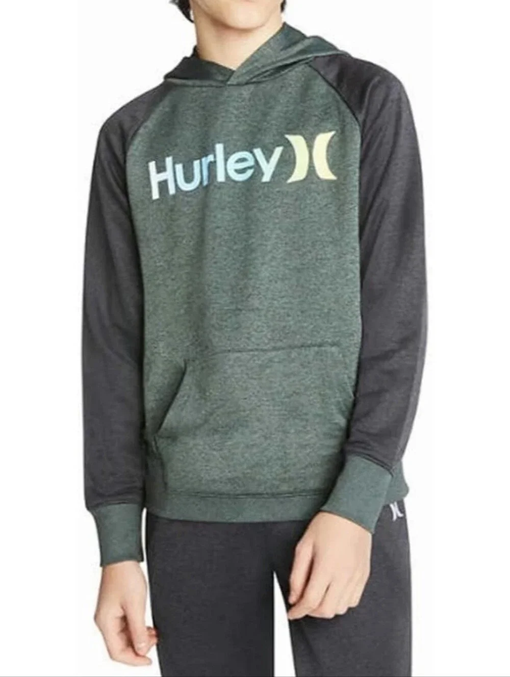 Hurley Logo H2O-Dri Hoodie - Green Black Solar - Size XL 18/20 Boys